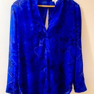Cache Blue and black snake skin print sheer blouse